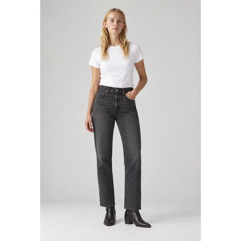 Levis Ribcage Straight Ankle Jeans Womens 23 Faded Black High Rise Button Fly
